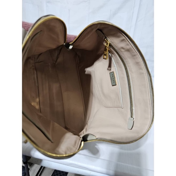 Pre owned Prada Pomenade Saffiano mediumTwo Tone Leather Dome Satchel Taupe - Picture 16 of 16
